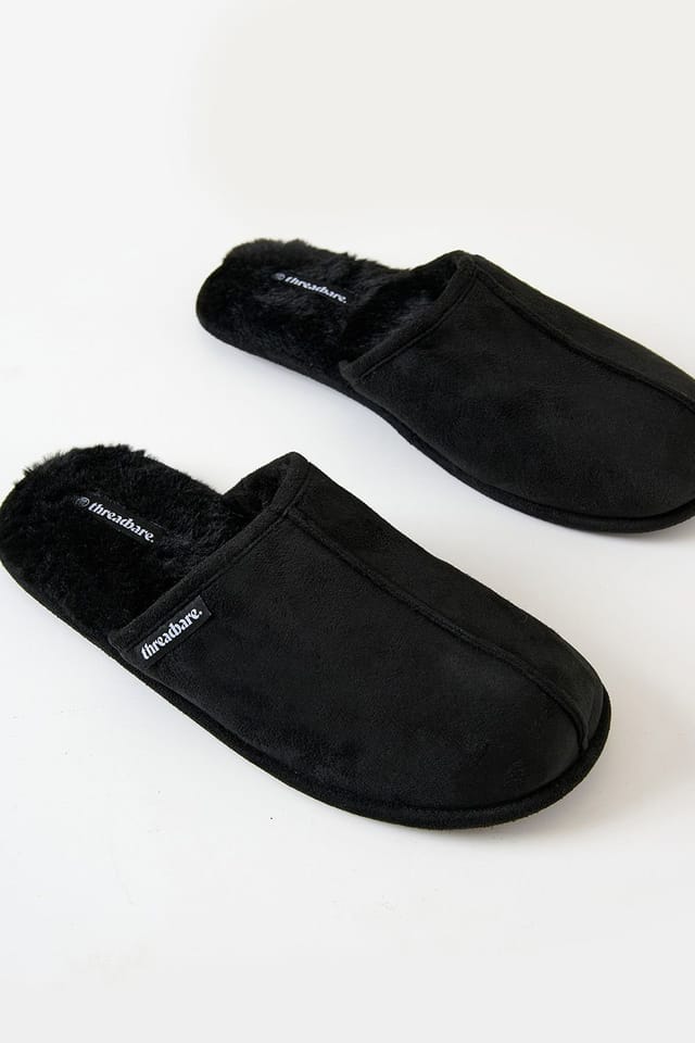 Threadbare Threadbare Men's Faux Fur Lined Slip On Mule Slippers in Black - 3