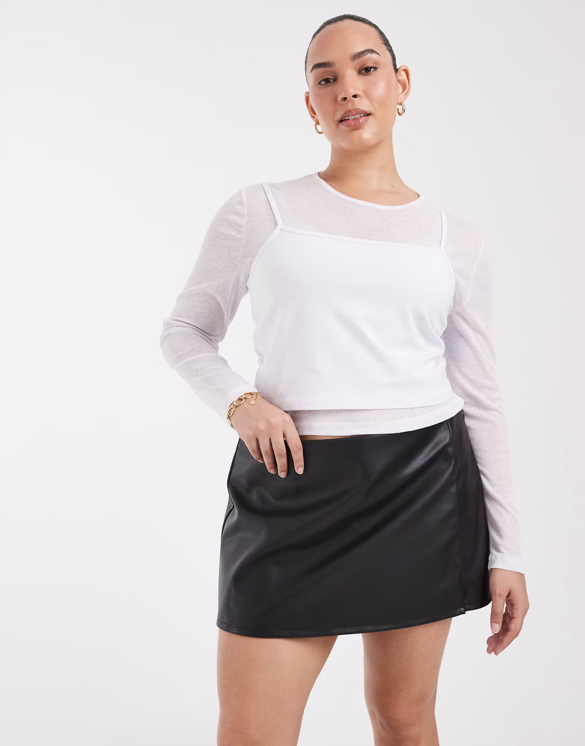 ASOS ASOS DESIGN Curve Tailored faux leather pelmet mini skort in black