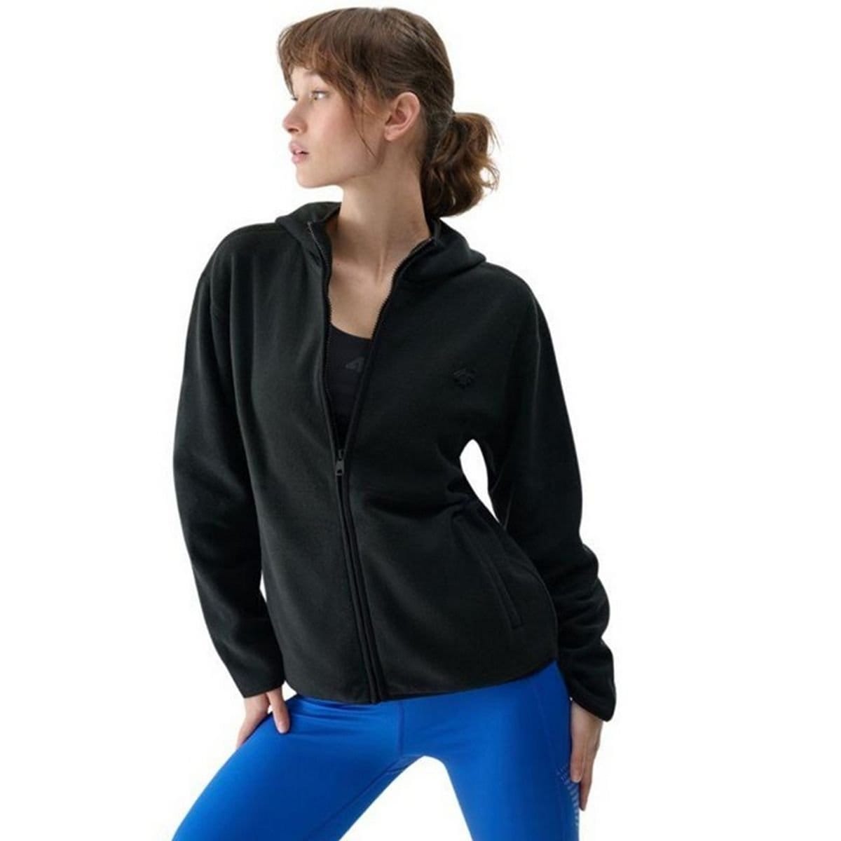 4F 4F Women's WMM00TFLEF315 Fleece Full Zip Hoodie in Black - 4