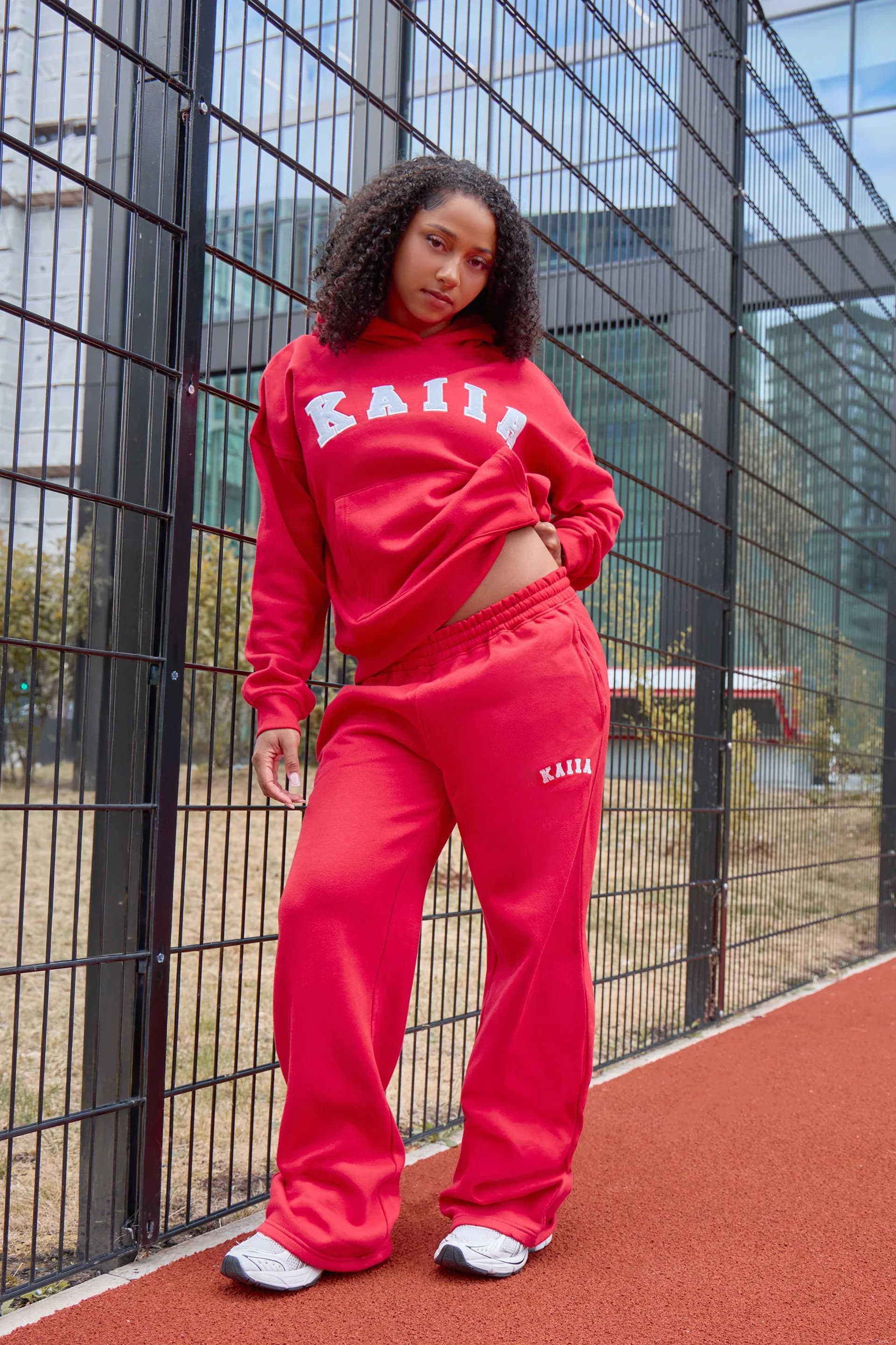 Kaiia Kaiia Logo Wide Leg Joggers Sport Red & Dusty Blue
