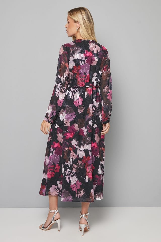 Wallis Wallis Women's Petite Floral Jacquard Ruffle Midi Dress in Black - 3