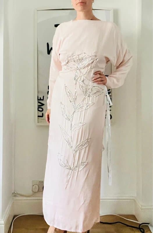arrange Arrange floral embellished plunge wrap maxi dress in light pink, wedding guest, ascot, black tie
