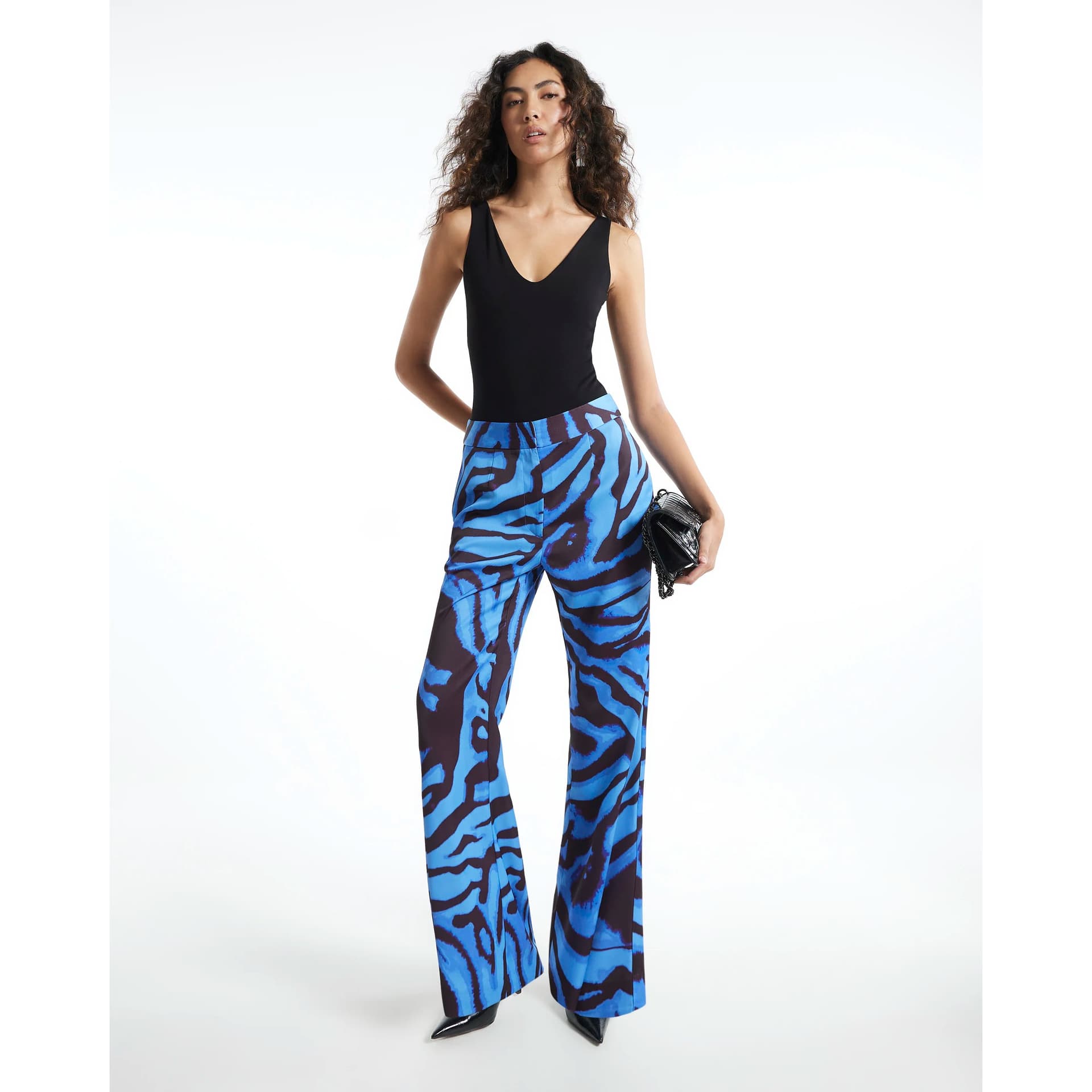 River Island River Island Womens Blue Zebra Print Flared Trousers