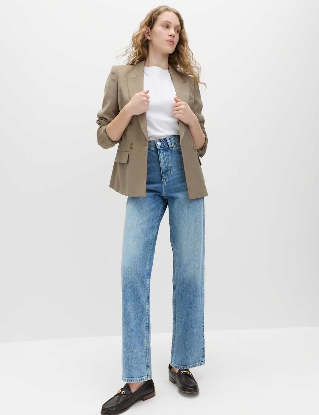 Marks & Spencer M&S High Waisted Straight Leg Jeans Light Indigo