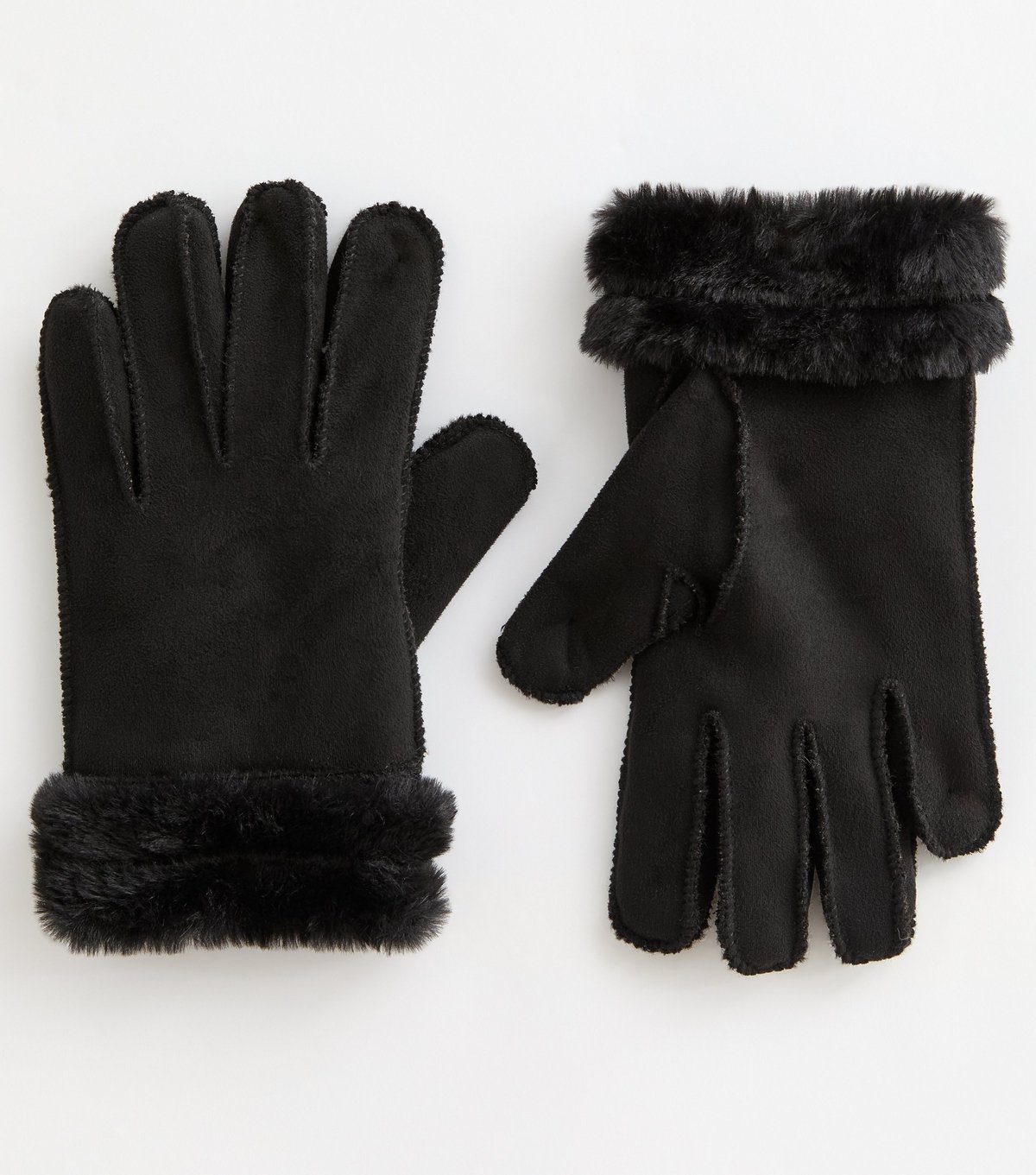New Look Black Faux Shearling Gloves New Look - 1