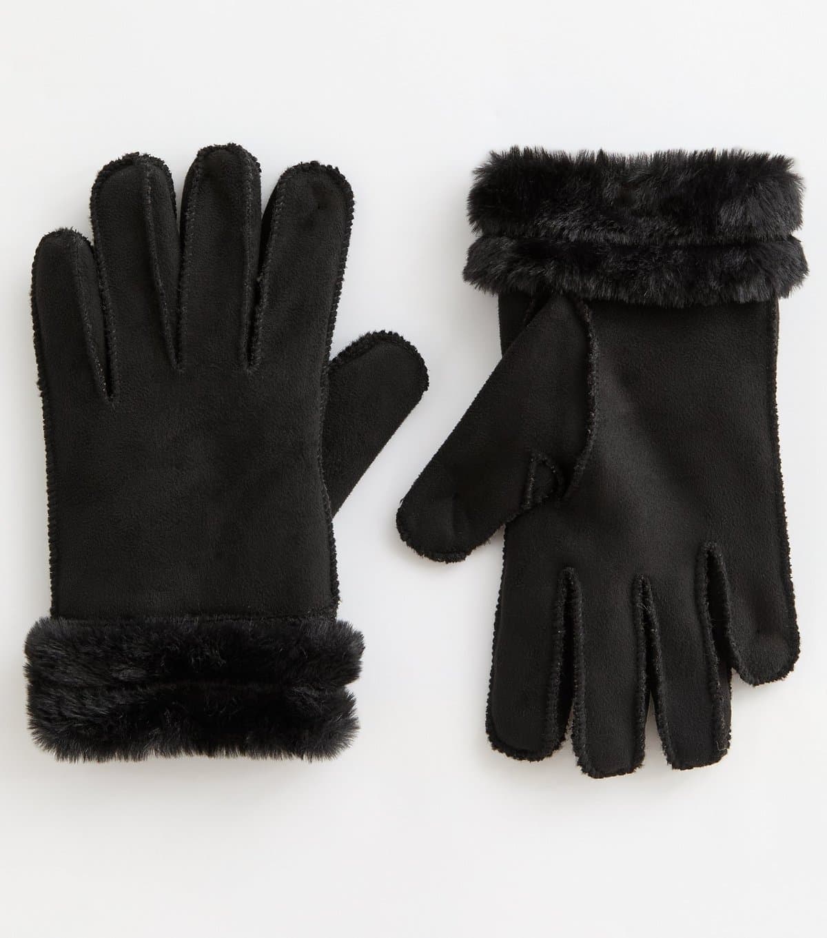 New Look New Look Black Faux Shearling Gloves