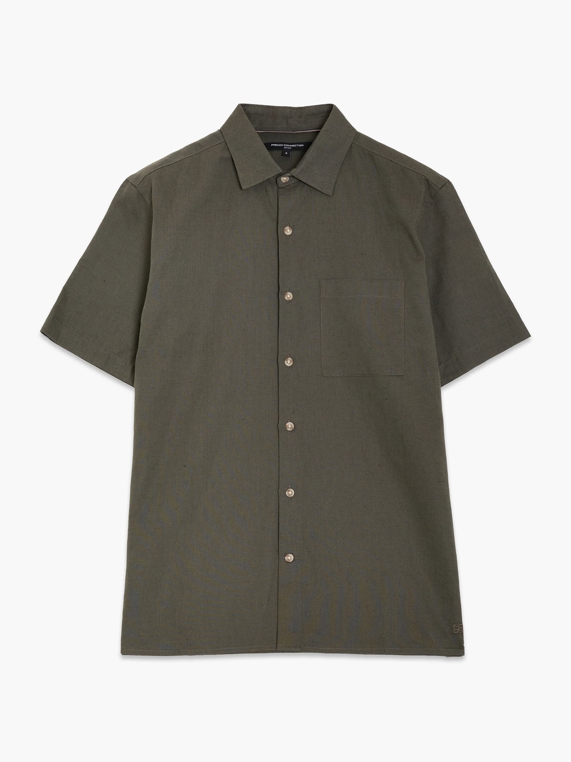 French Connection Linen Blend Short Sleeve Shirt Khaki Green