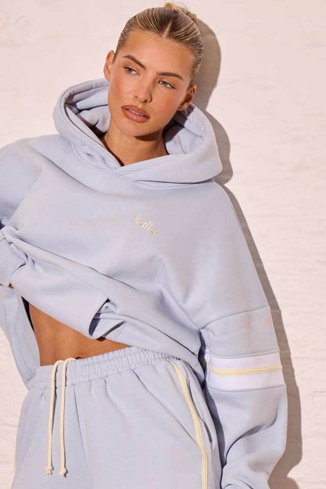 Kaiia Kaiia Arm Detail Oversized Hoodie Dusty Blue & Lemon - 2