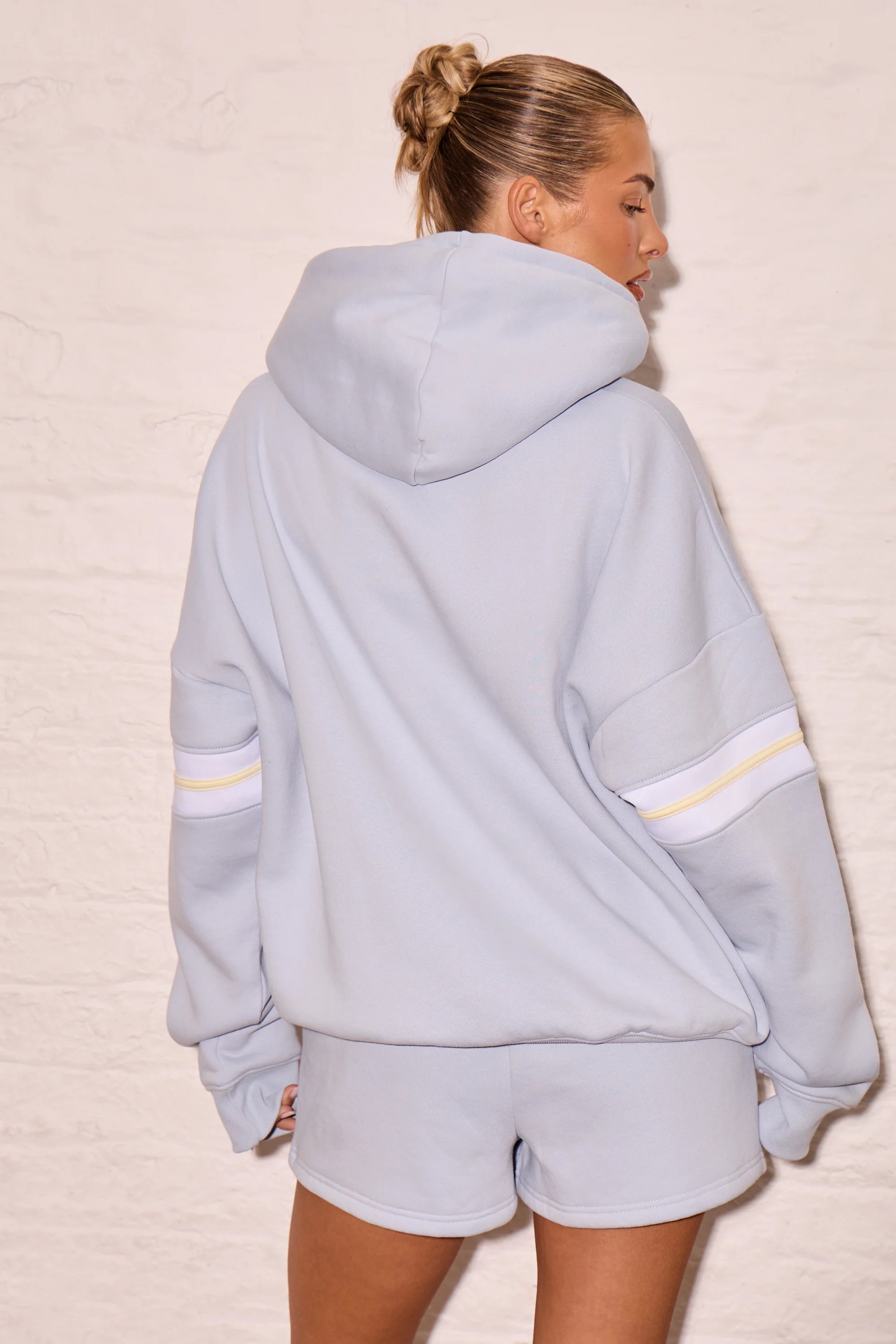 Kaiia Kaiia Arm Detail Oversized Hoodie Dusty Blue & Lemon - 4