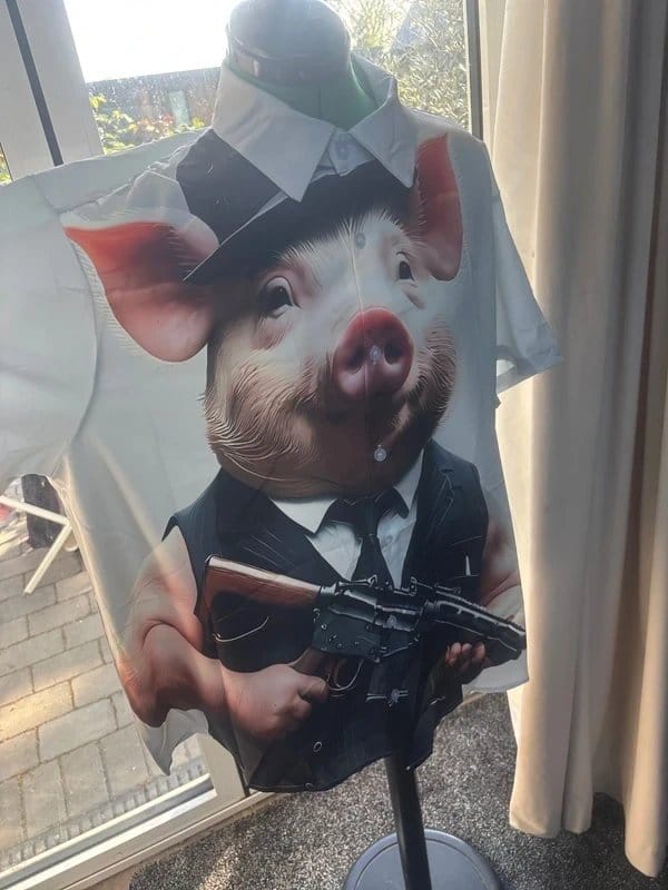 Unbranded Brand White & Black Gangster Pig Hawaiian Shirt XXL
