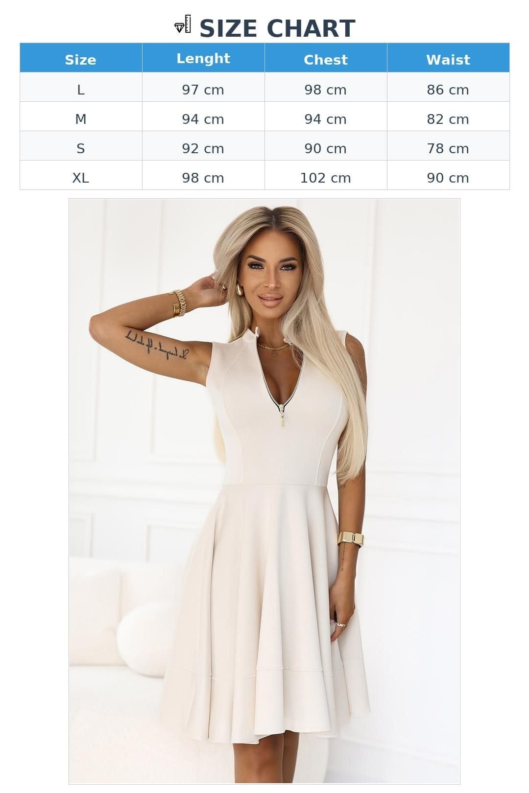 Love Lace Love Lace Women's Elegant Beige Flared Daydress with Zipper - 4