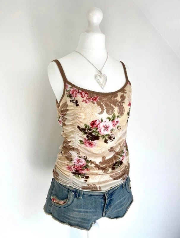 Italian vintage Encuentro real Italian vintage cream floral and paisley pattern cami top - 1