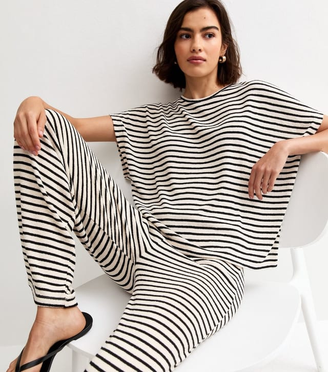 New Look Women's Cream Textured Striped Wide Leg Trousers New Look - 3