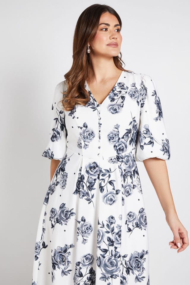 Wallis Wallis Women's Floral Polka Dot Button Ottoman Twill Midi Dress in Black - 2