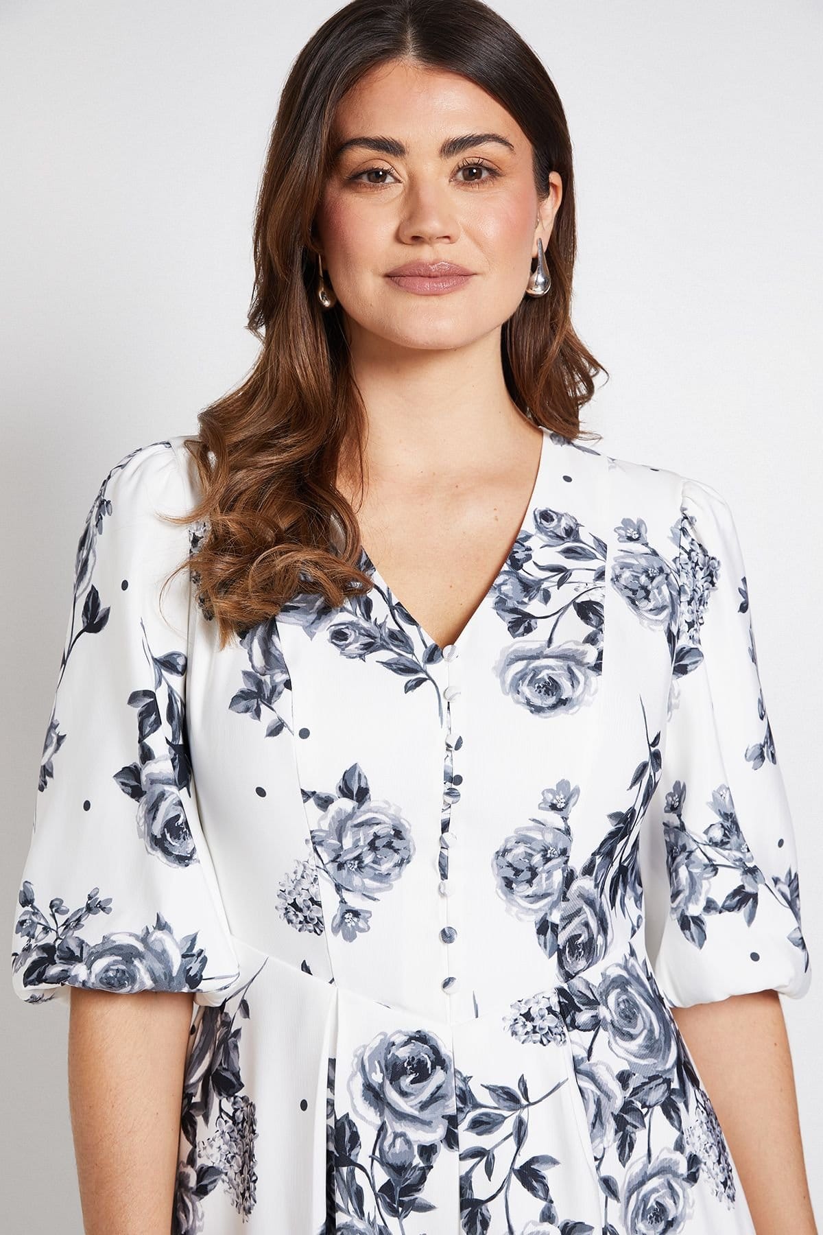 Wallis Wallis Women's Floral Polka Dot Button Ottoman Twill Midi Dress in Black - 4