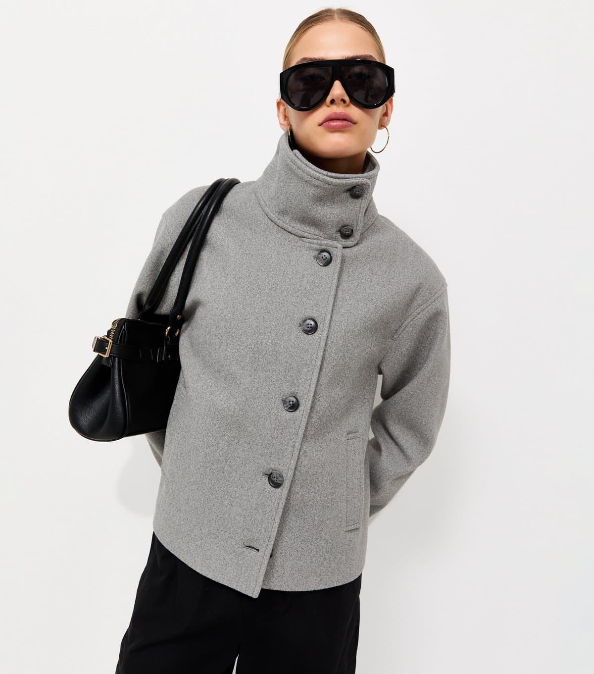 New Look Women's Light Grey Woven Funnel Neck Jacket New Look