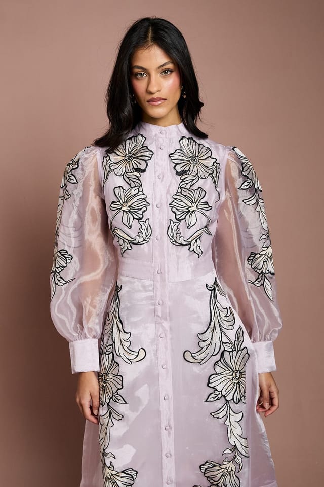 Coast Coast Women's Petite Placement Embroidered Long Sleeve Midi Dress in Blush - 2