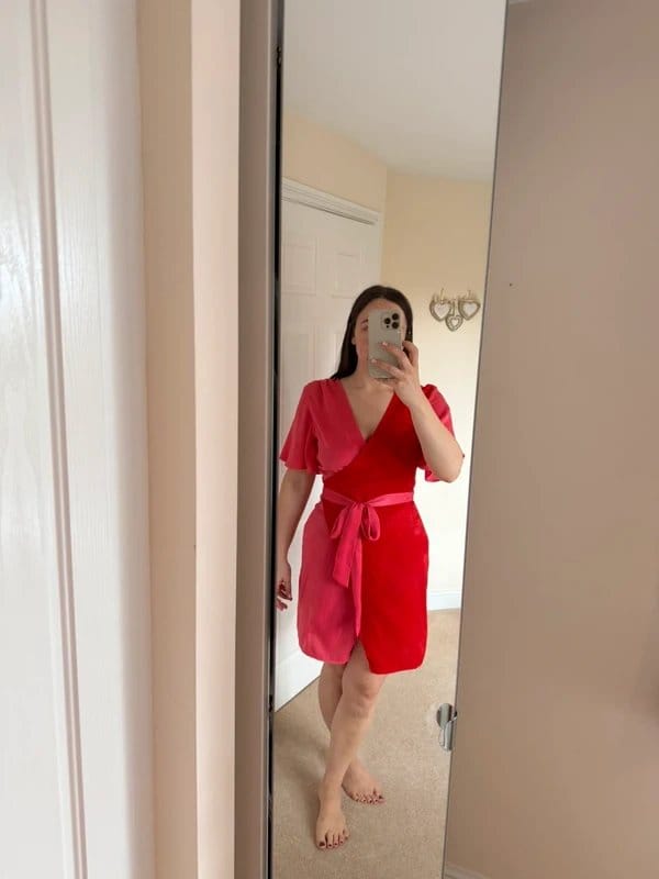 Never Fully Dressed Pink and Red Wrap Dress