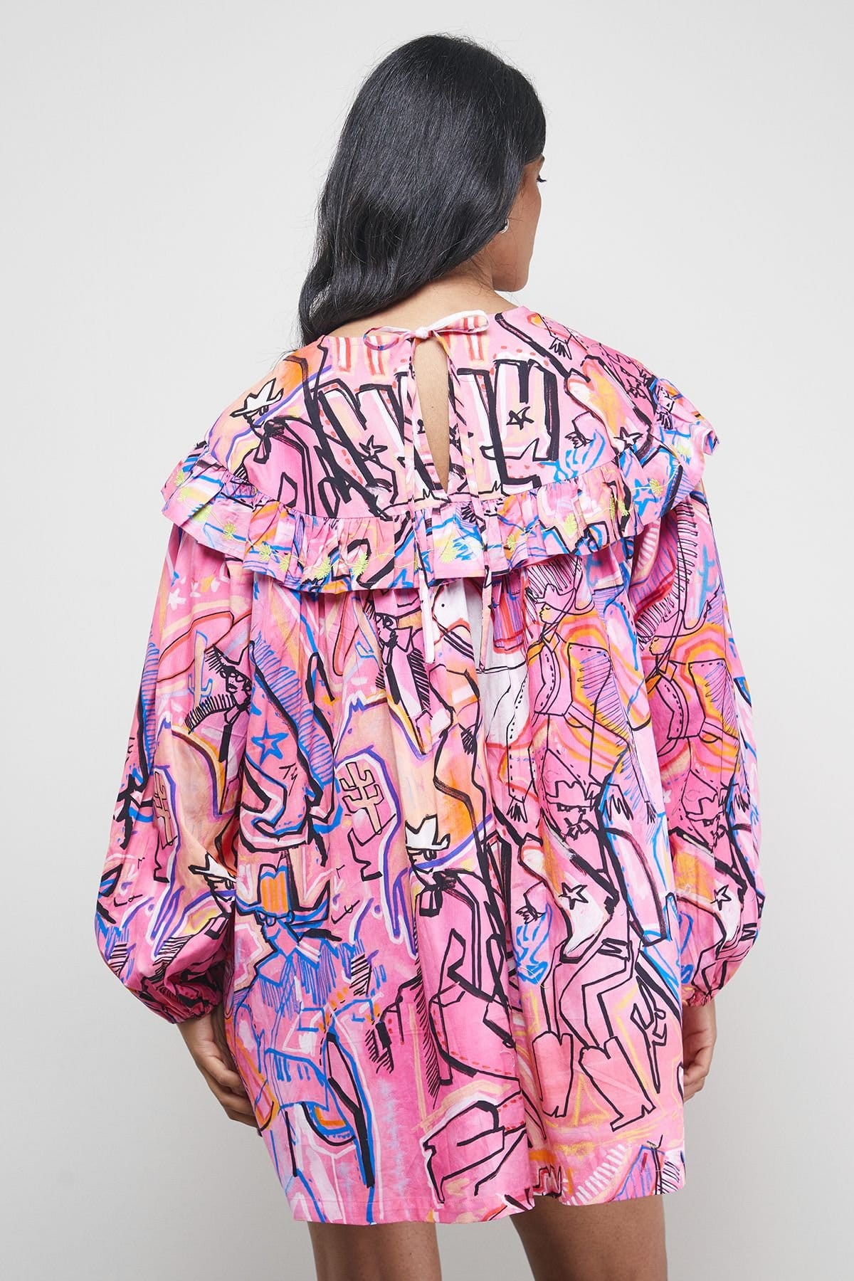 Warehouse Warehouse Women's Tony Rodeo Cotton Frill Yoke Mini Smock Dress - 4