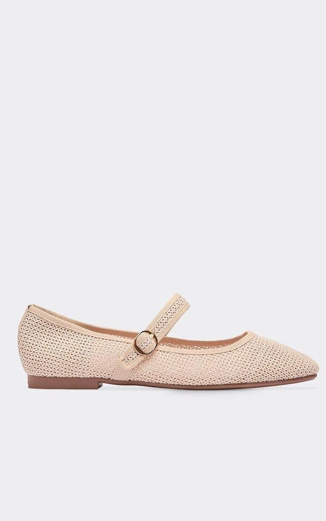 EGO Gioia Buckle Detail Flat Ballet Pump In Beige Woven, Women's Size UK 3 - 2