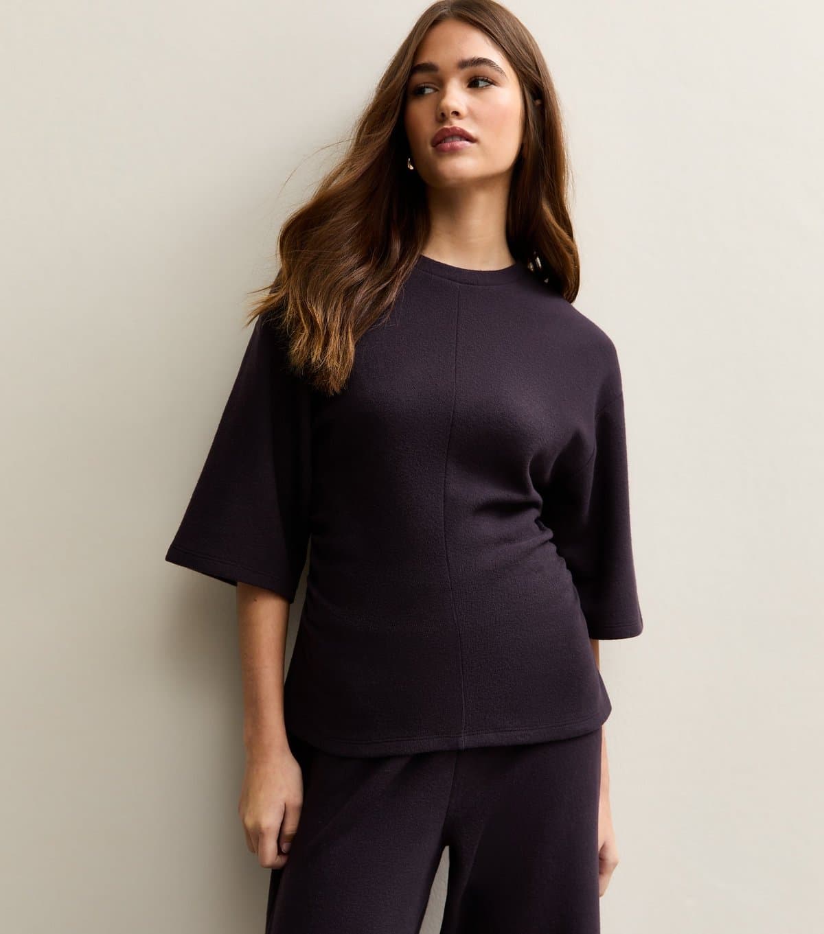 New Look Women's Dark Purple Soft Touch Ruched Waist Top New Look