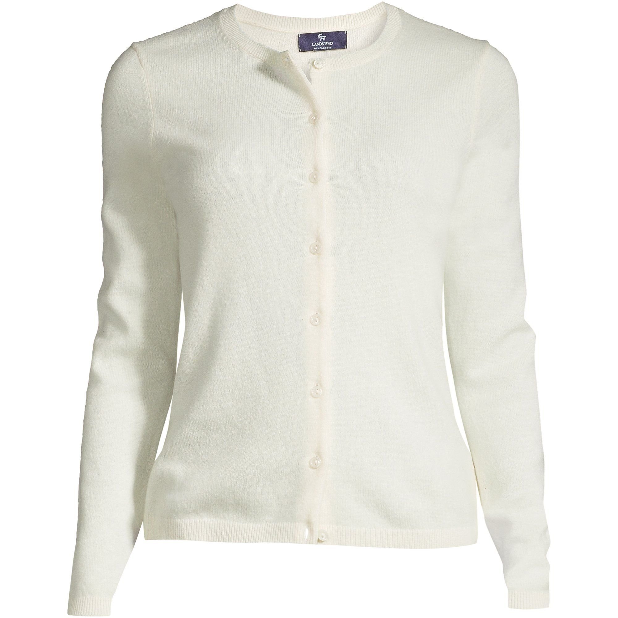lands end Lands' End Women's Crew Neck Cashmere Cardigan in Ivory - 1