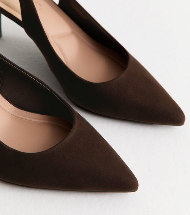 New Look Women's Dark Brown Faux Suede Slingback Pumps Vegan New Look - 3