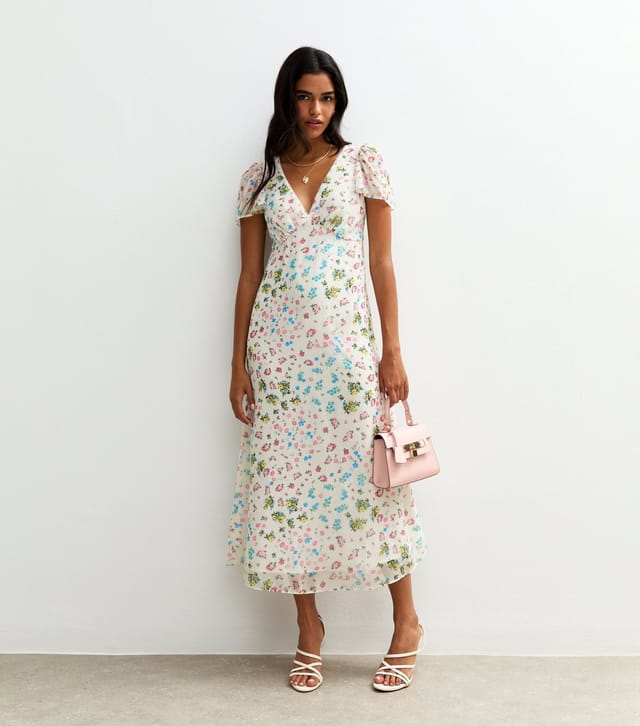 New Look Women's White Floral Print Chiffon Midi Dress New Look - 3
