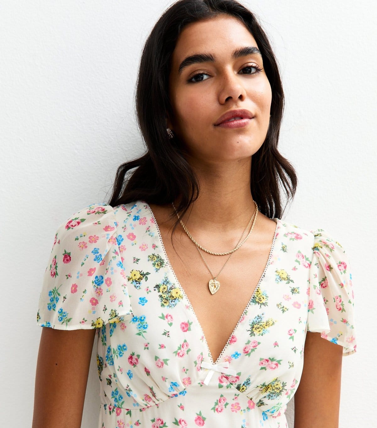 New Look Women's White Floral Print Chiffon Midi Dress New Look - 4