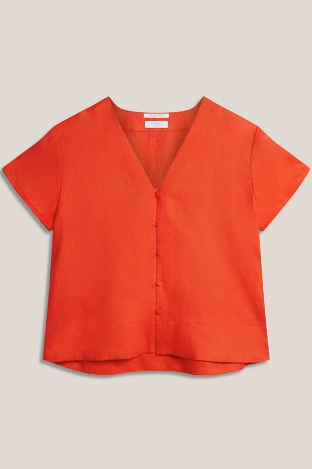 Hobbs London Hobbs London Women's Aurelia V-Neck Linen Top in Scarlet - 2