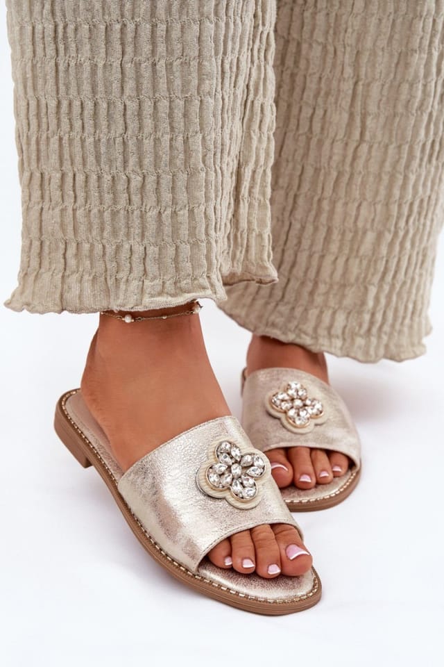 Love Lace Love Lace Women's Elegant Flat Heel Sliders with Comfort Insole in Gold - 3