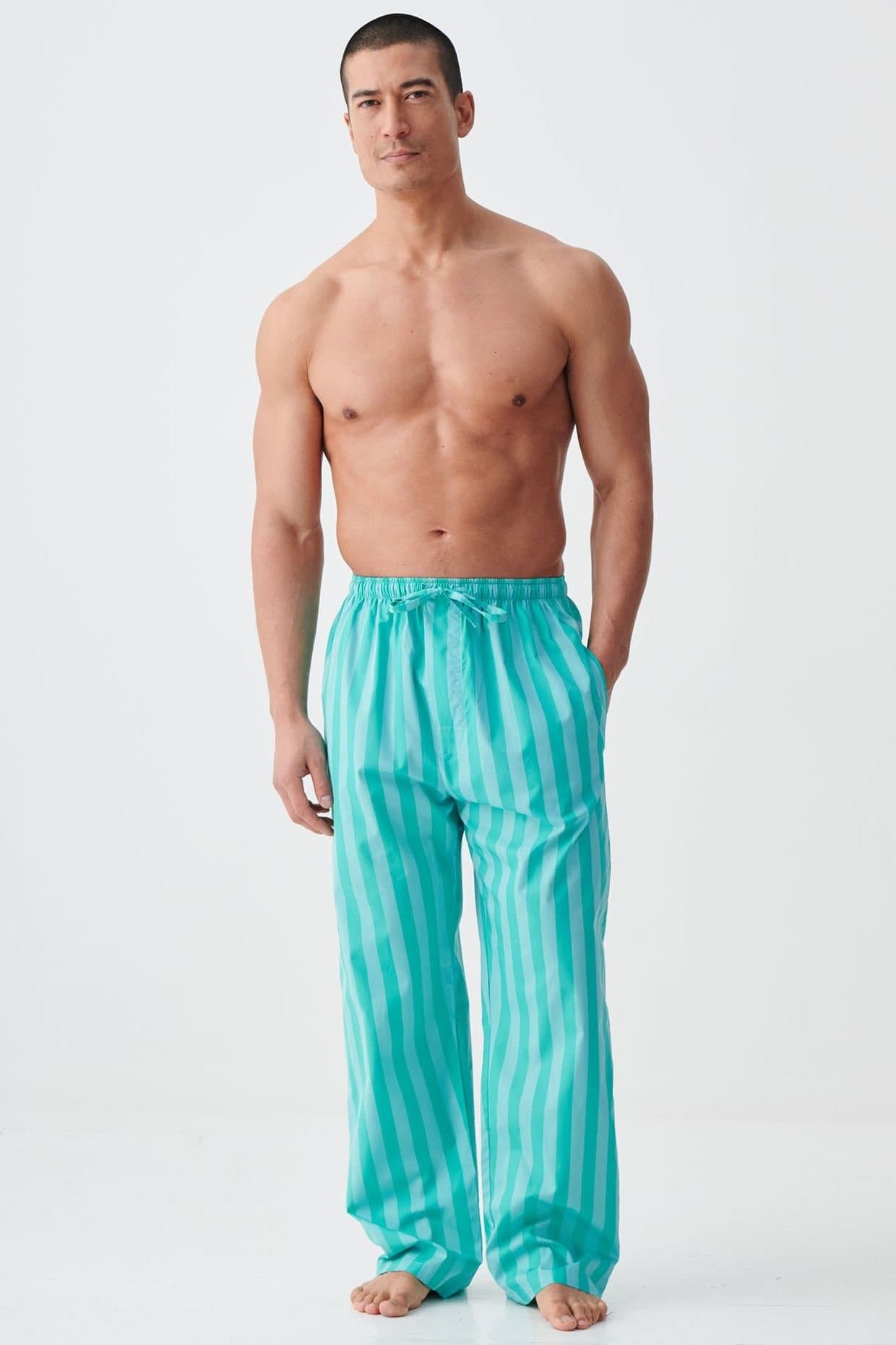 British Boxers British Boxers Men's "New York Turquoise Stripe" Crisp Cotton Pyjama Trousers