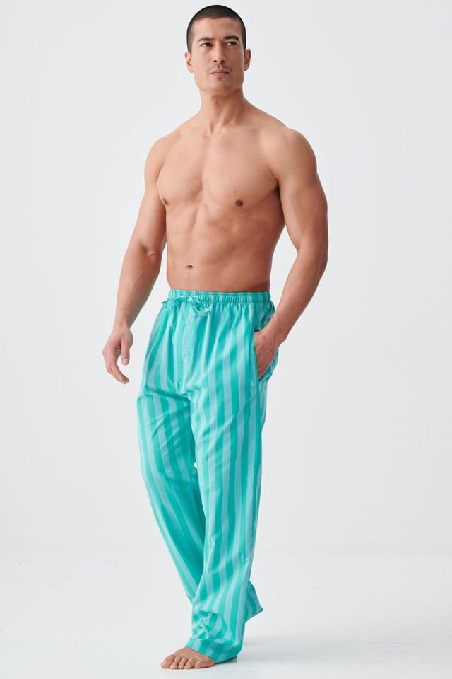 British Boxers British Boxers Men's "New York Turquoise Stripe" Crisp Cotton Pyjama Trousers - 2
