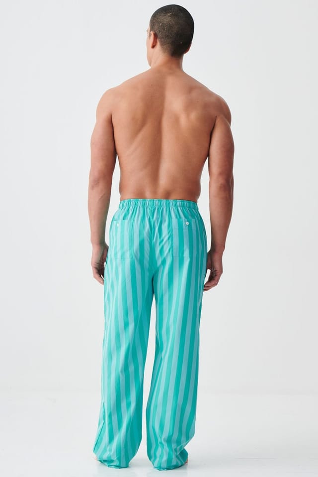 British Boxers British Boxers Men's "New York Turquoise Stripe" Crisp Cotton Pyjama Trousers - 3
