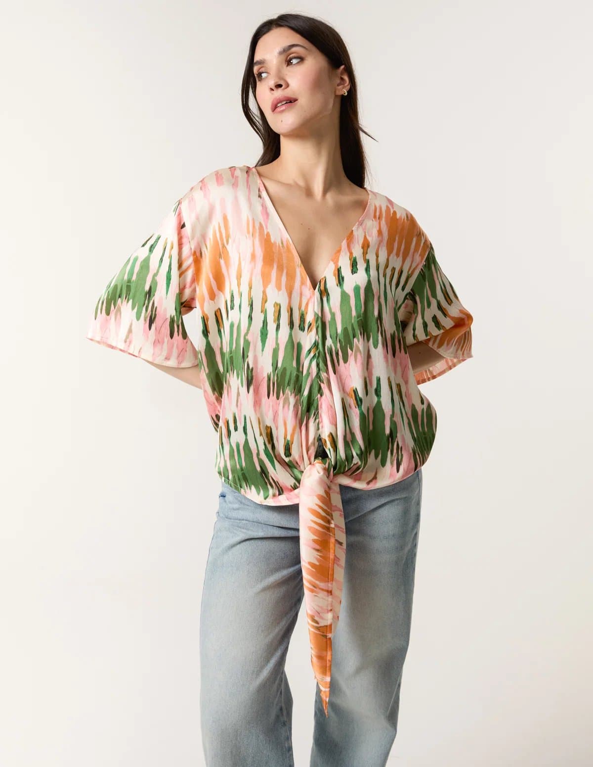 Blue Vanilla Satin Tie Front Blouse