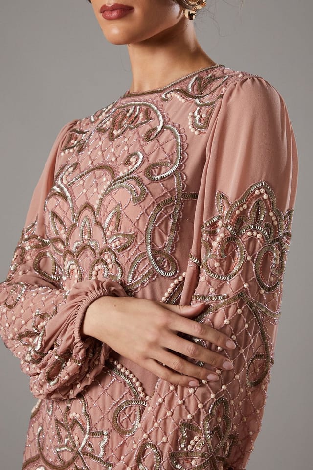 Coast Coast Women's Muse Chiffon Embellished Mini Dress With Blouson Sleeves in Nude - 2