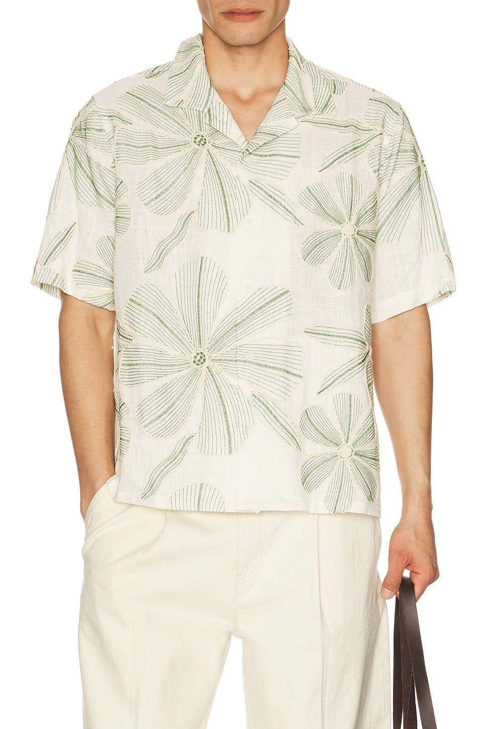 revolve Linen Applique Short Sleeve Shirt