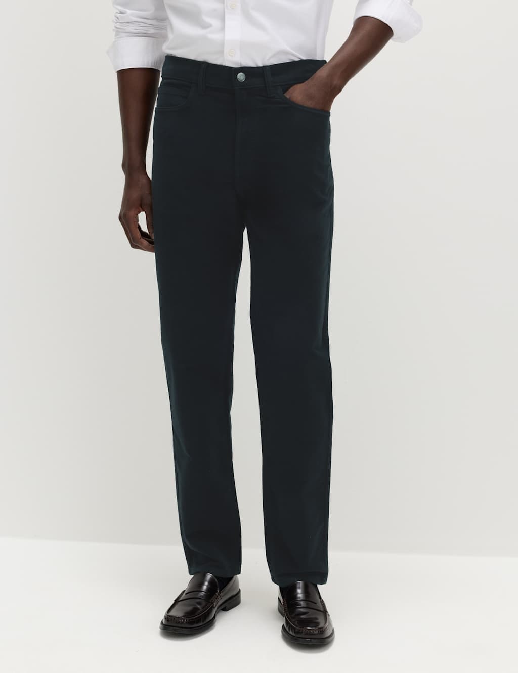Marks & Spencer M&S Straight Fit Italian Moleskin 5 Pocket Trousers Dark Navy