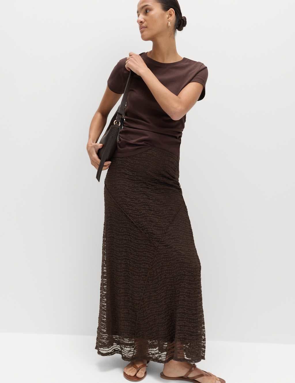 Marks & Spencer M&S Jersey Textured Midaxi Straight Slip Skirt Brown