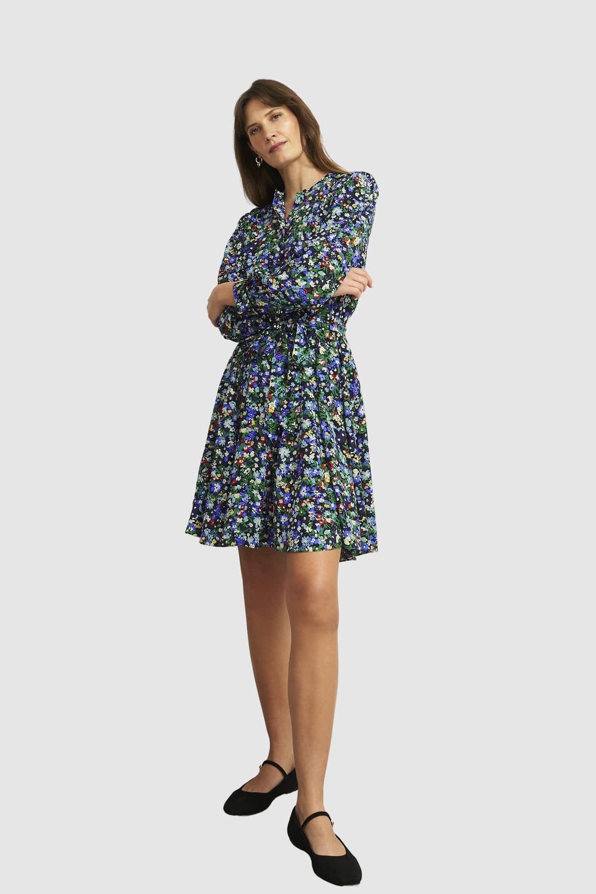 Hobbs London Hobbs London Women's Isadora Long Sleeve Printed Mini Dress in Navy