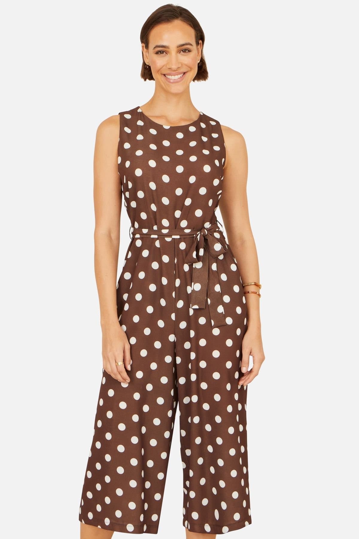Yumi Yumi Women's Brown Spot Culotte Jumpsuit in Chocolate
