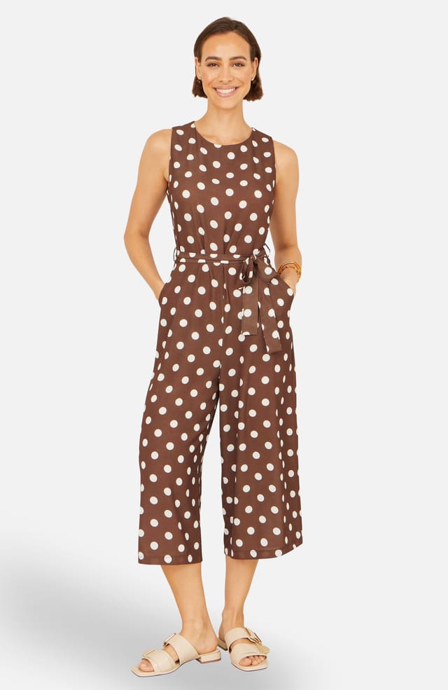 Yumi Yumi Women's Brown Spot Culotte Jumpsuit in Chocolate - 2