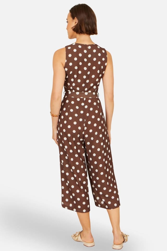 Yumi Yumi Women's Brown Spot Culotte Jumpsuit in Chocolate - 3