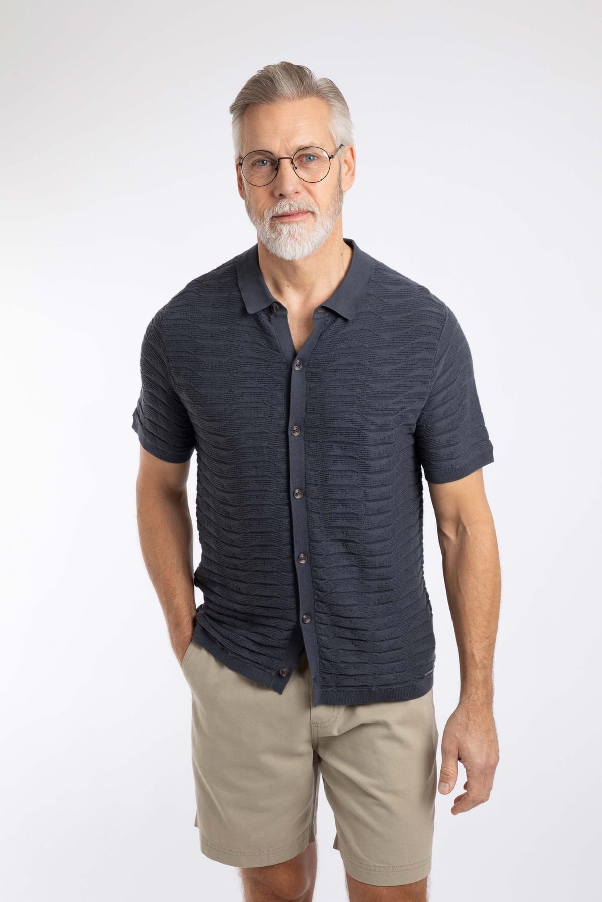 Weird Fish Weird Fish Men's Tod Short Sleeve Knitted Shirt in Navy - 1