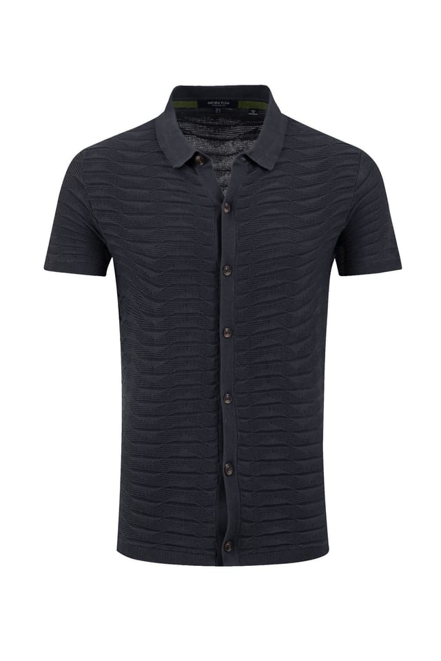 Weird Fish Weird Fish Men's Tod Short Sleeve Knitted Shirt in Navy - 2