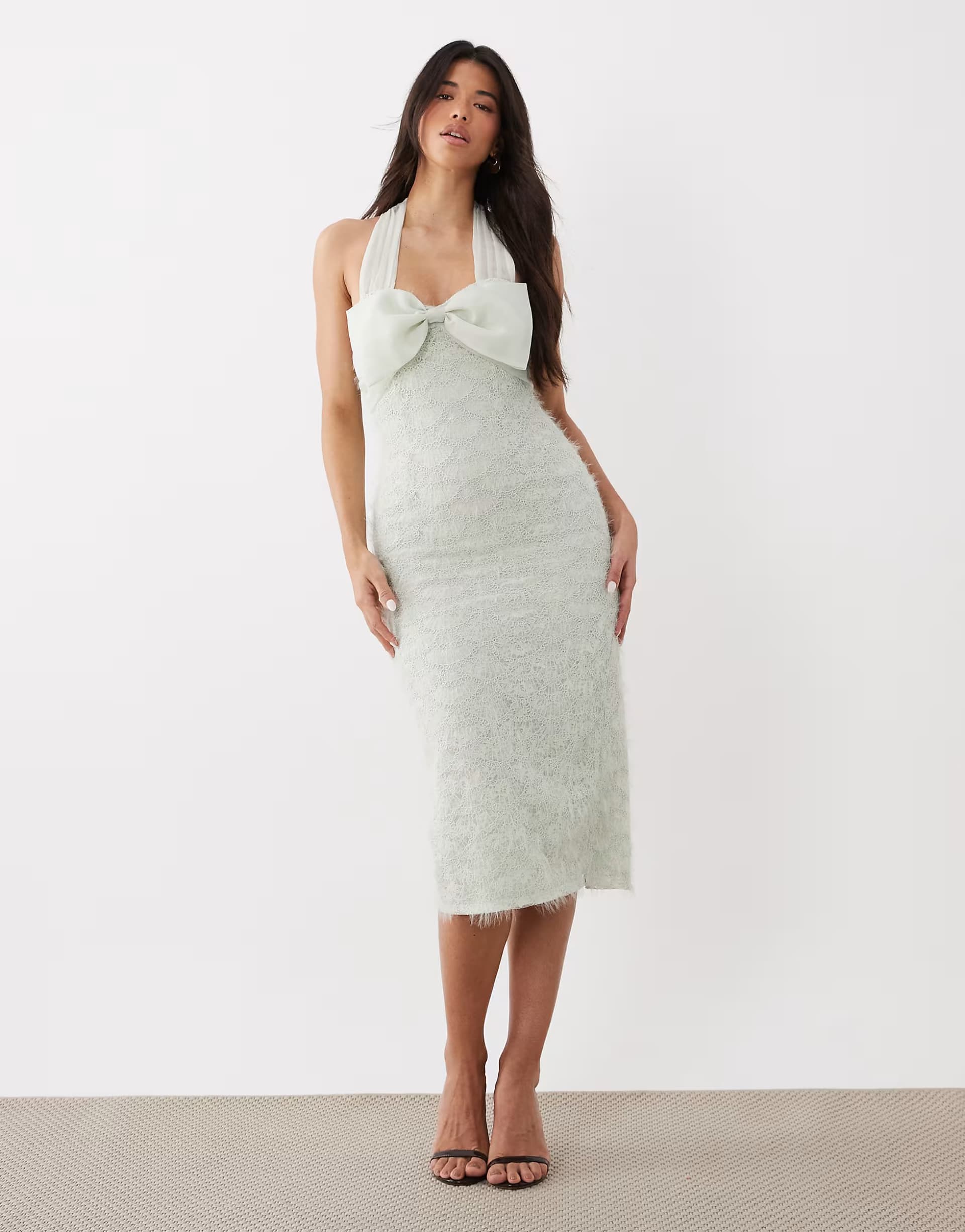 ASOS ASOS LUXE textured midi dress with organza detail in mint