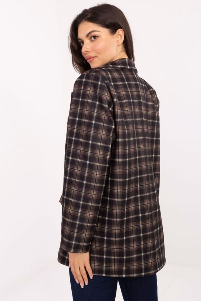 Love Lace Love Lace Women's Checked Blazer with Lined Viscose Blend in Dark Brown - 3