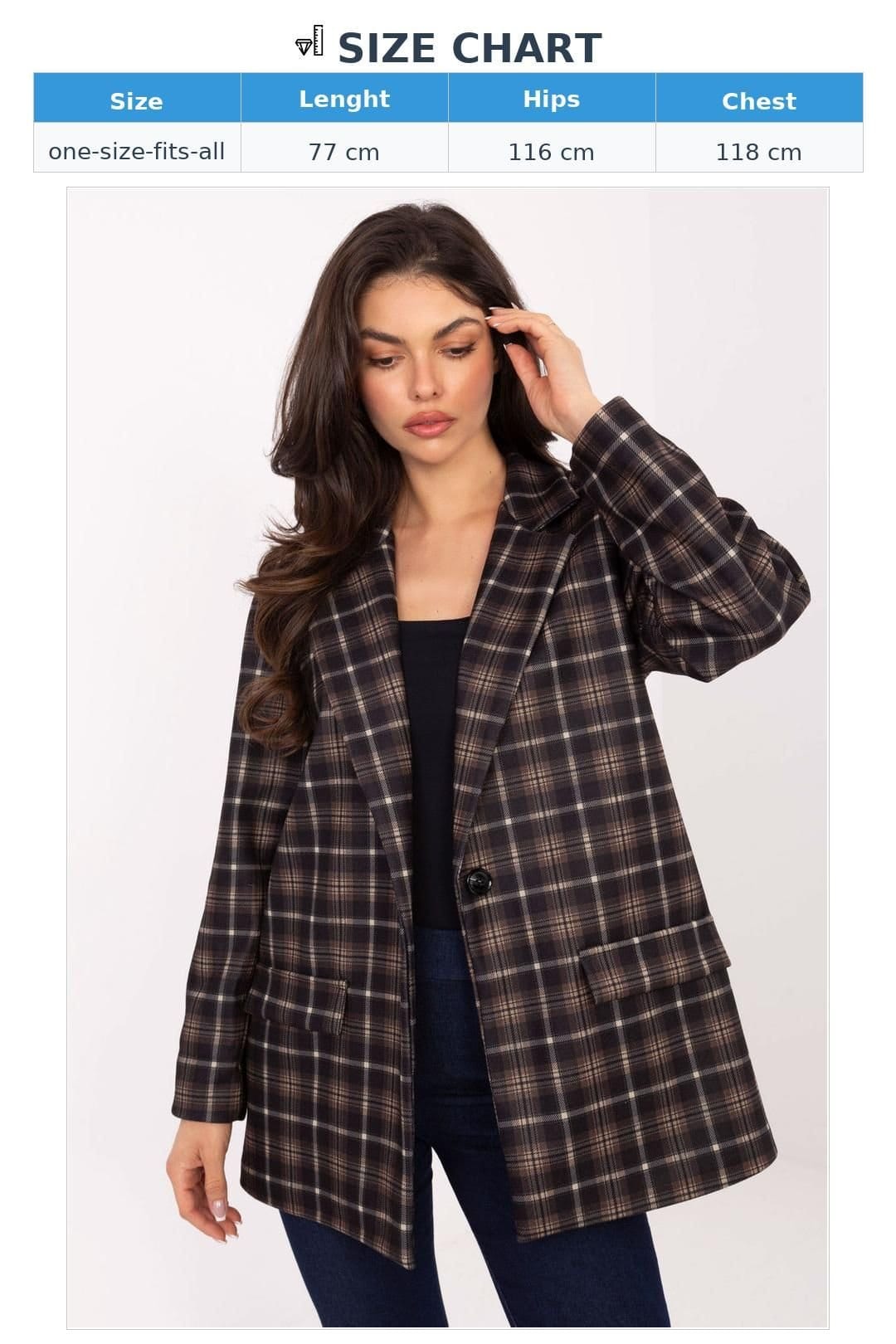 Love Lace Love Lace Women's Checked Blazer with Lined Viscose Blend in Dark Brown - 4