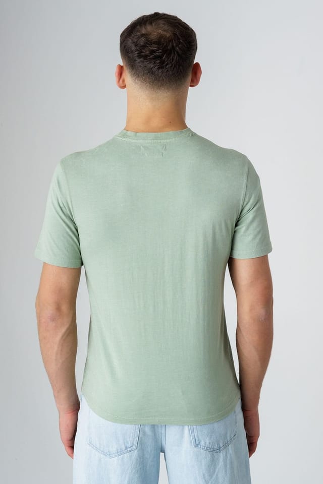 Influence Influence Men's Cotton Crew Neck Acid Wash Seam Short Sleeve T-Shirt in Green - 2