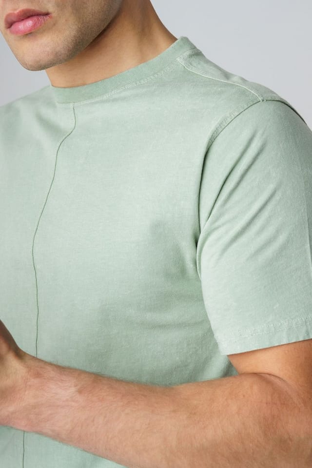 Influence Influence Men's Cotton Crew Neck Acid Wash Seam Short Sleeve T-Shirt in Green - 3